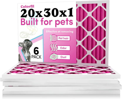 Colorfil 20x30x1 Air Filter (6-Pack) | Made in the USA | Color Changing | Remove Cat and Dog Odor |