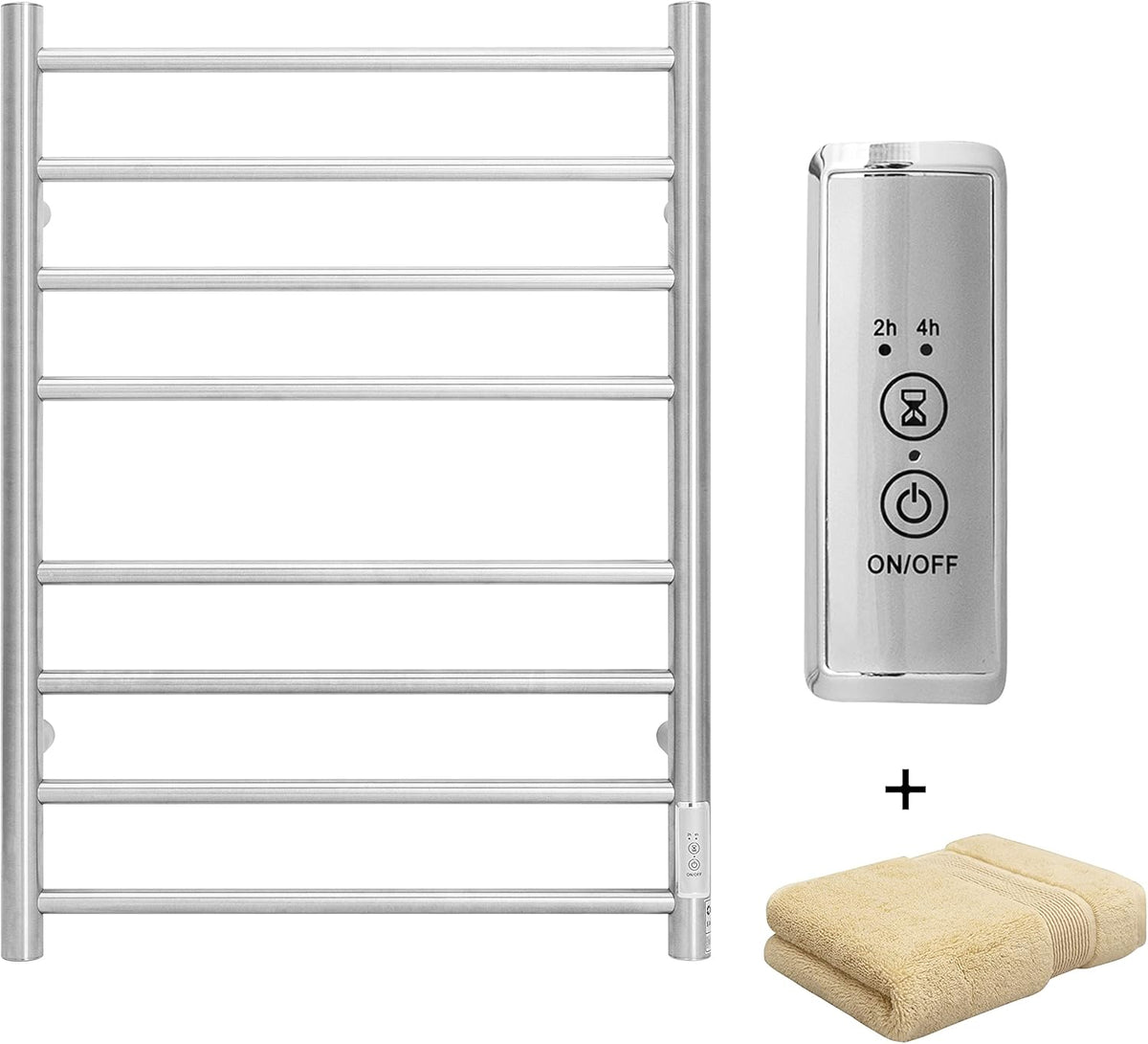 KEG Towel Warmer Wall Mounted with Built-in Timer 8 Bars Electric Stainless Steel Heated Towel
