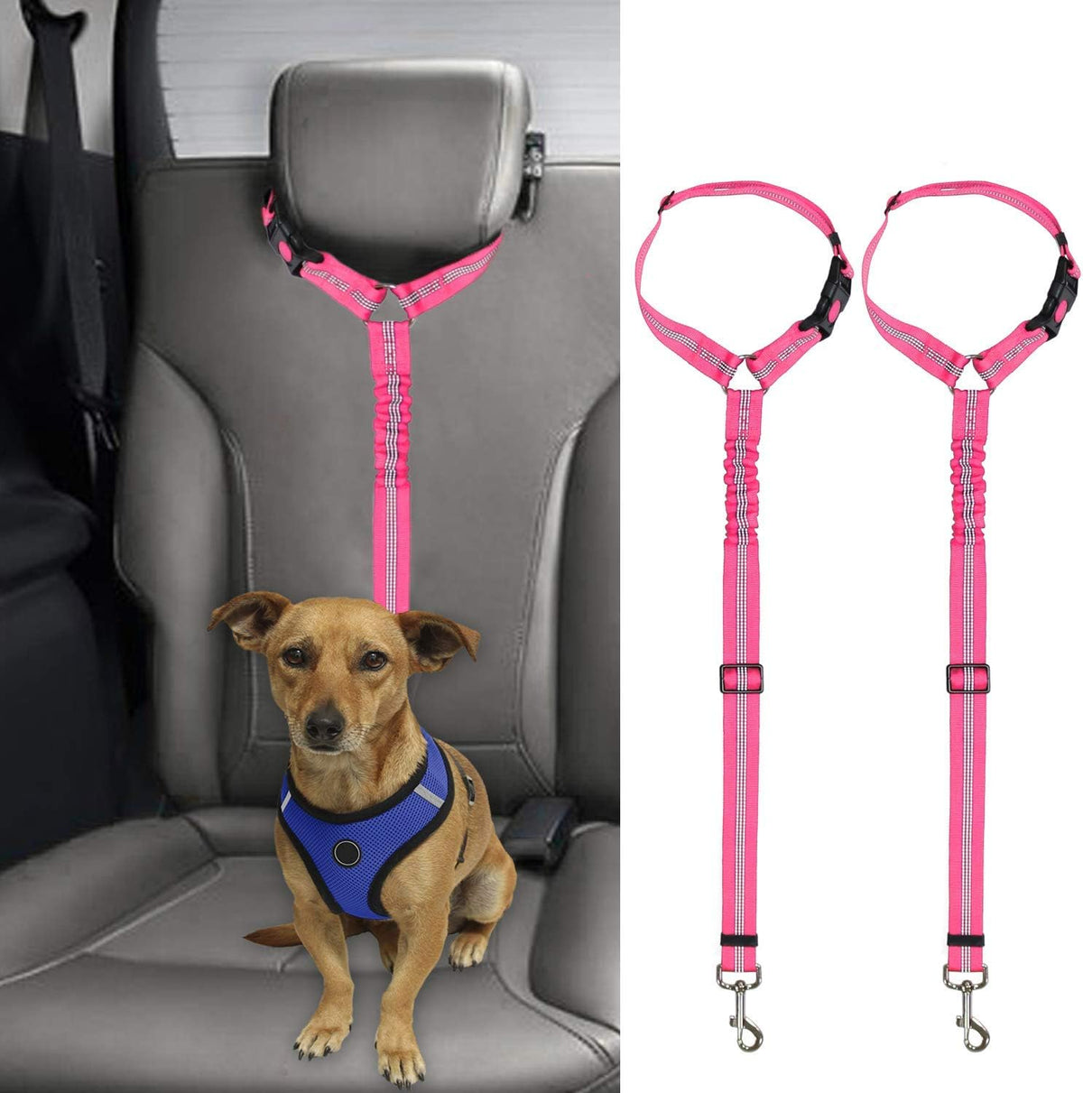 BWOGUE 2 Packs Dog Cat Safety Seat Belt Strap Car Headrest Restraint Adjustable Nylon Fabric Dog