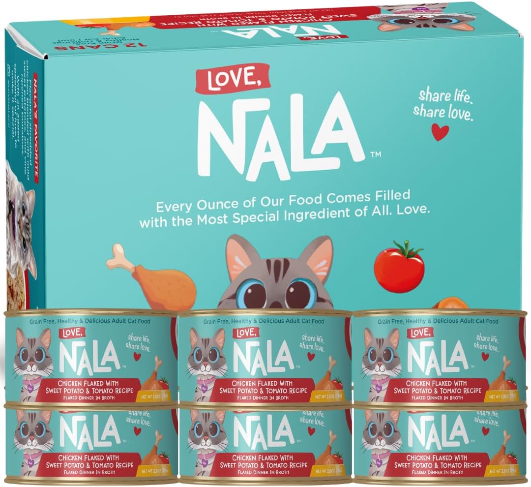 LOVE, NALA - Natural Adult Cat Wet Food - FLAKED Chicken, Sweet Potato, Tomato in Broth - Grain