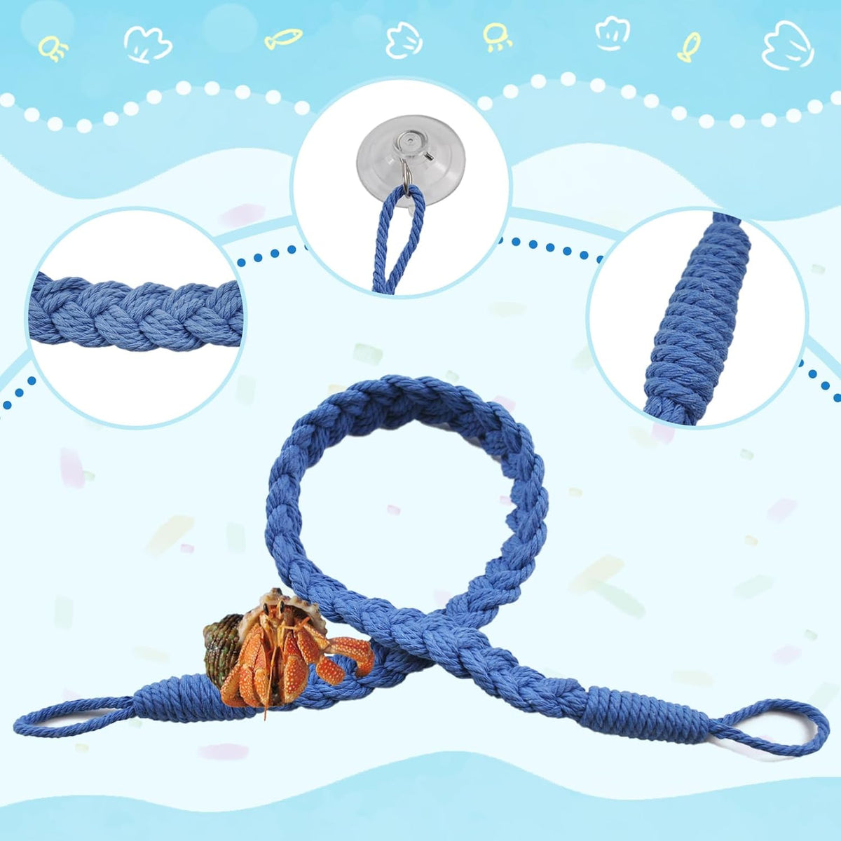 2PCS Hermit Crab Climbing Toys,Hermit Crab Rope Ladder Decor Reptile Hanging Vines Toys Hermit Crab