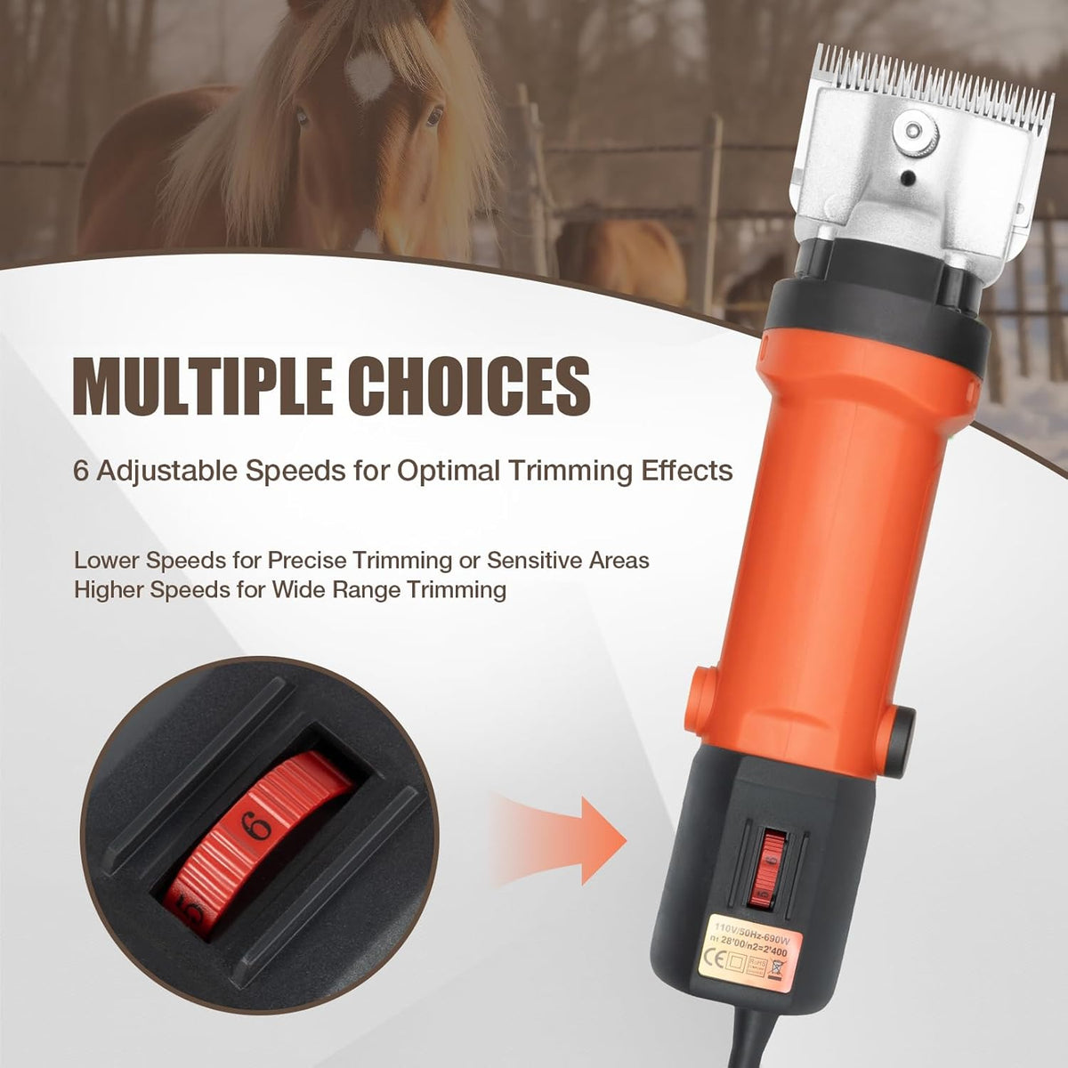 Horse Clippers,350W Horse Clippers Professional Electric Horse Grooming Kit,6 Speeds Animal