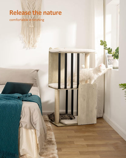 FourFurPets 43.8in 3-Tier Modern Cat Tree Tower Condo, Cat Scratch Posts for Indoor Cats, Big
