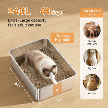 2 Pack Cat Pan Giant 28" Extra Large Stainless Steel Cat Litter Pan Metal Cat Litterbox for Big