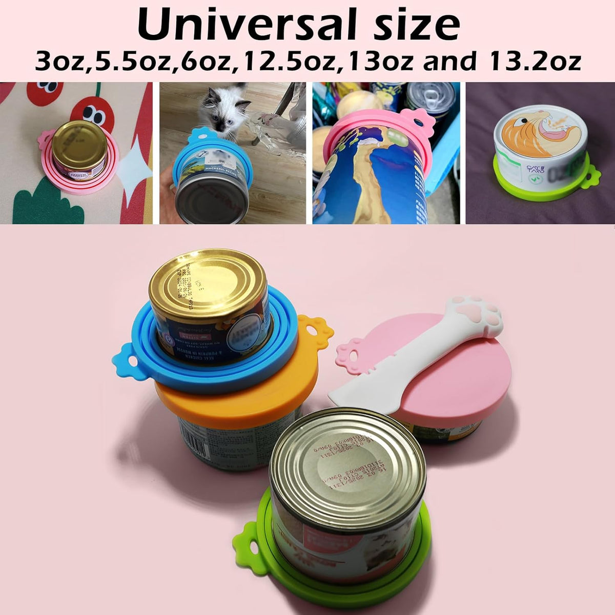 Food Can Spoon & Lids, One Multi-Functional Opener Spatula, 4 PCS BPA Free Silicone Universal Can