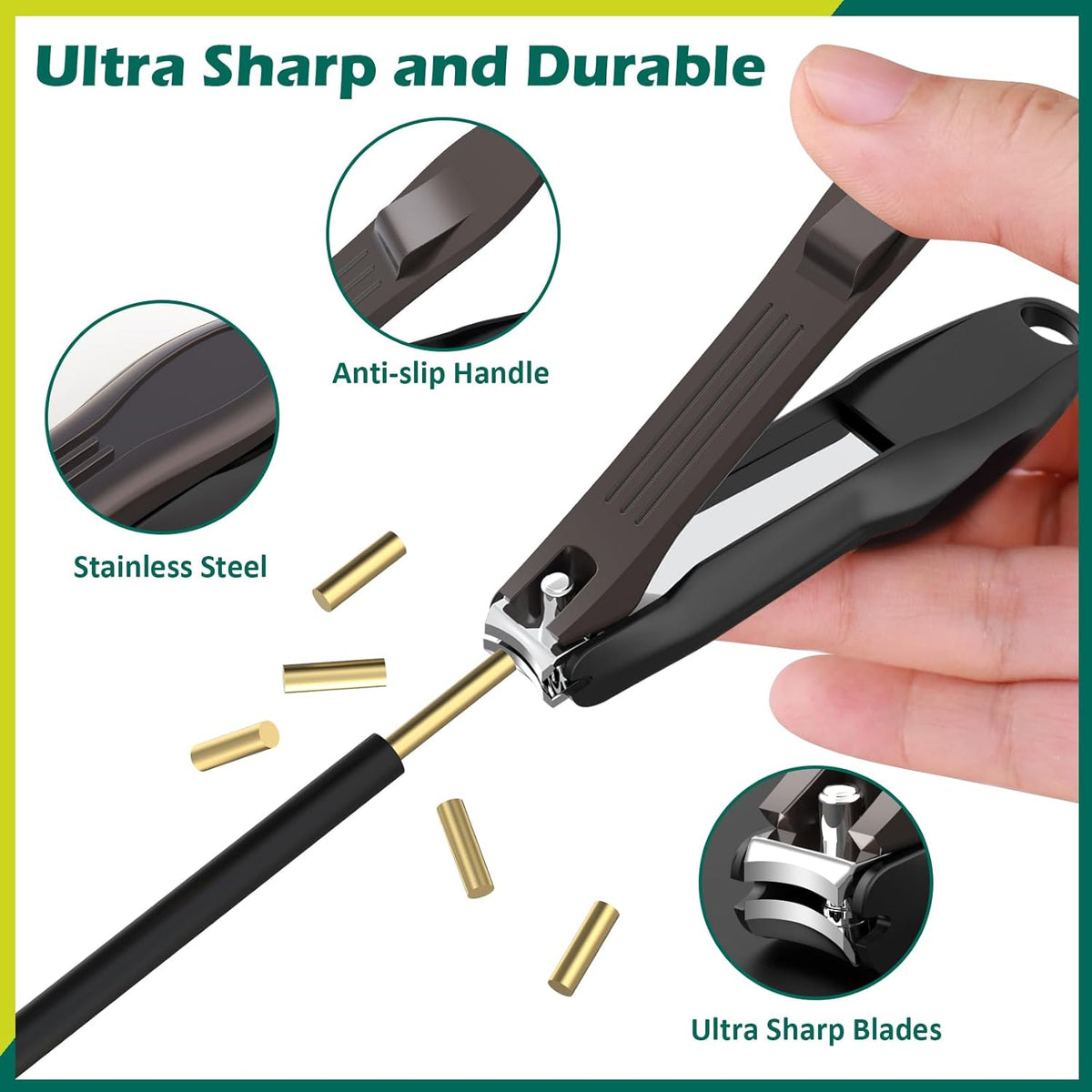 GLAMFIELDS Nail Clipper with Catcher, 3 Pack No Splash Fingernail Toenail Clipper,Slanted Edge Nail