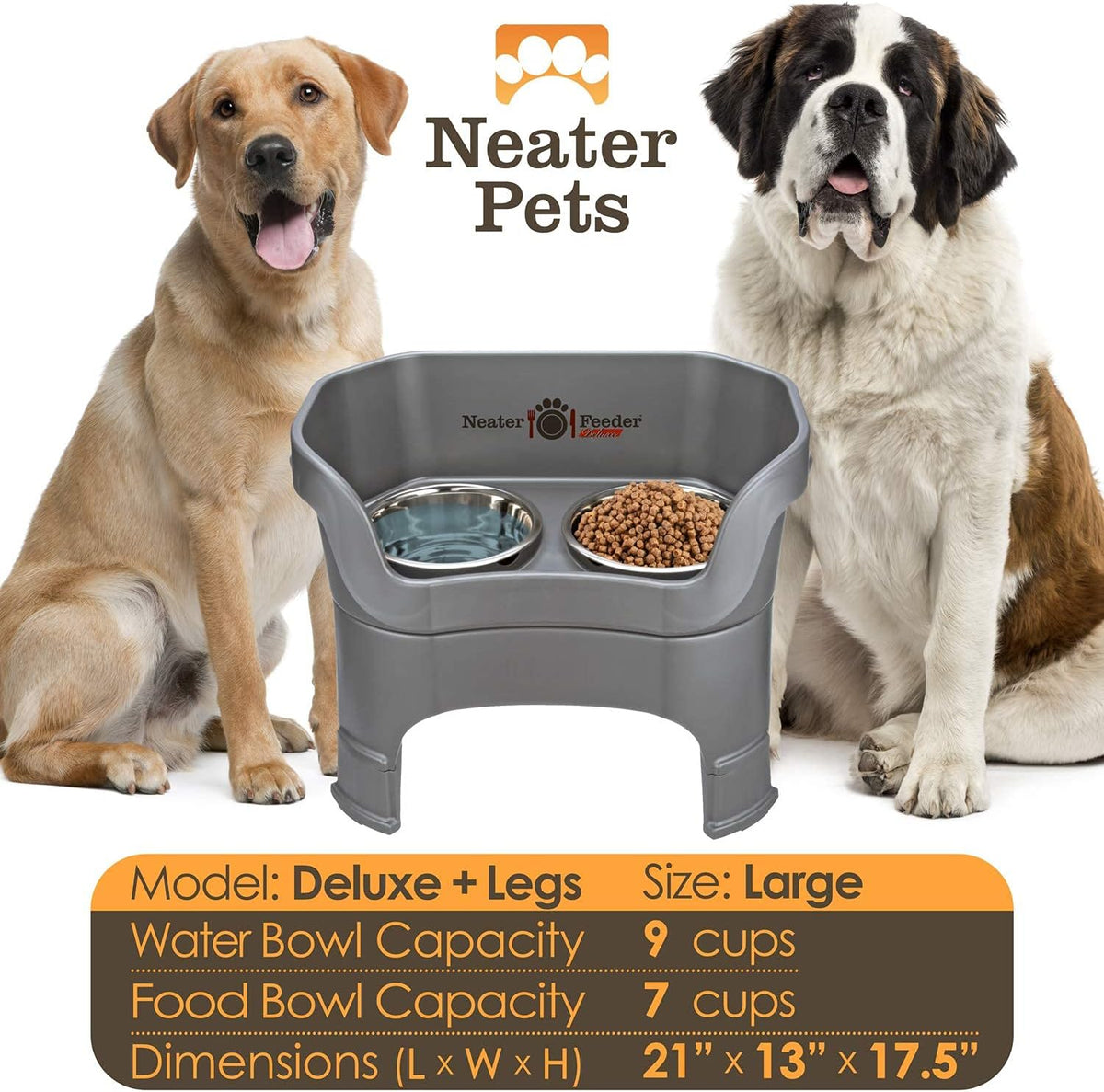 Neater Feeder Deluxe Mess Proof Dog Bowls Elevated for Large Dogs – Made in USA – No Spill Raised