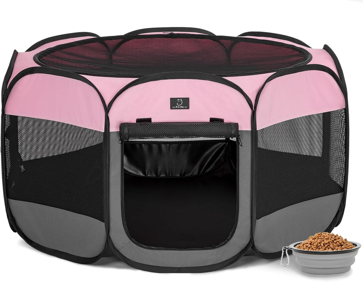 A4Pet Puppy Playpen Indoor, 39.5” Portable Pet Playpen with Bowl, Suitable for Puppies, Kittens