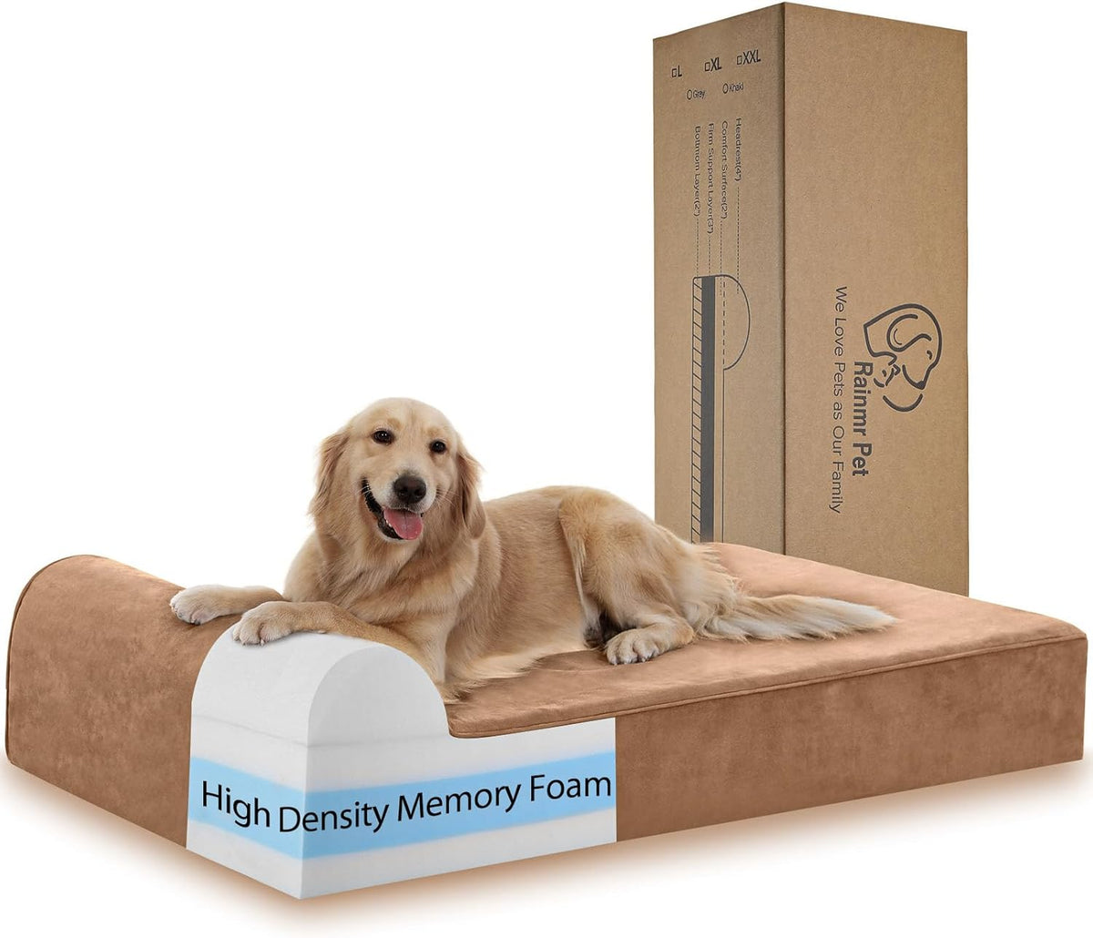 Large Orthopedic Dog Bed, 7" Memory Foam with Waterproof Liner, Chew Resistant Microsuede Cover
