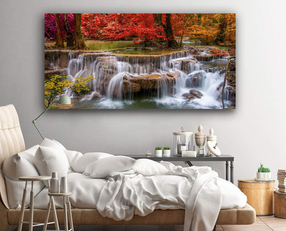 Yxbhhym Landscape Canvas Wall Art Waterfall Painting -Trees Forest Picture Prints-Fall Scenery