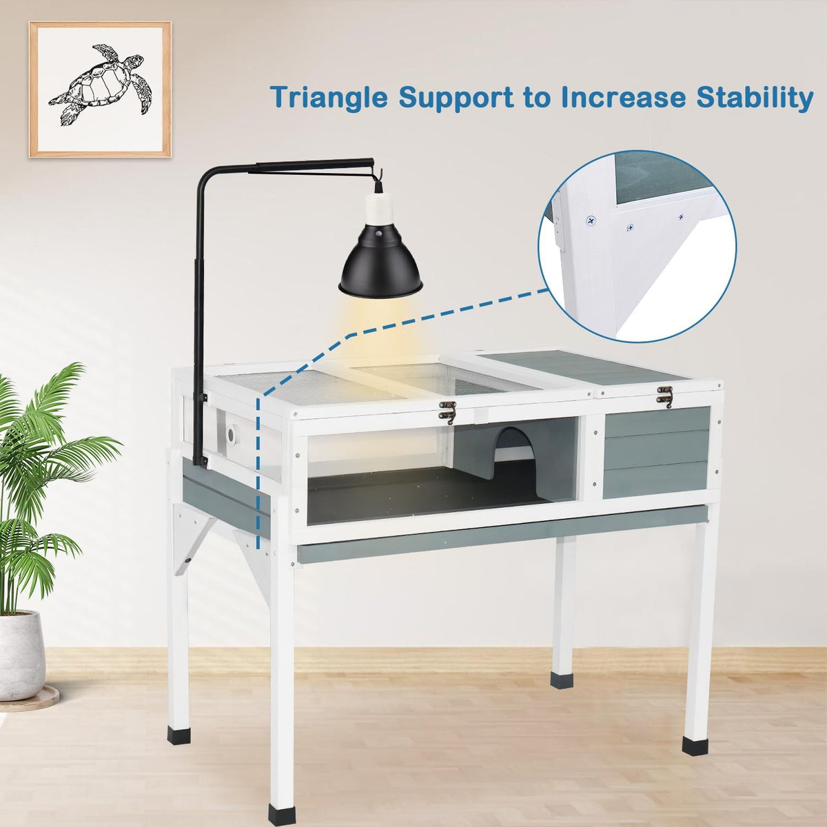 Tortoise Habitat Enclosure Turtle House Indoor Reptile Cage with Hygrothermograph Adjustable Lam