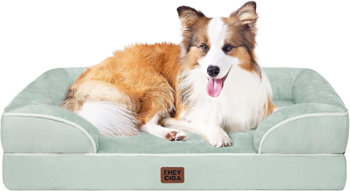 EHEYCIGA Orthopedic Large Dog Bed, Waterproof Memory Foam, Non-Slip Bottom, Sage Green, 41"L x 27"W