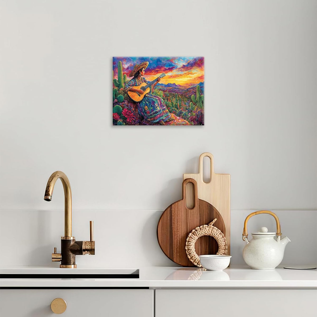 Mexican Women Pictures Wall Art, Cactus Landscape Bathroom Wall Decor, Nature Scenery Aesthetics