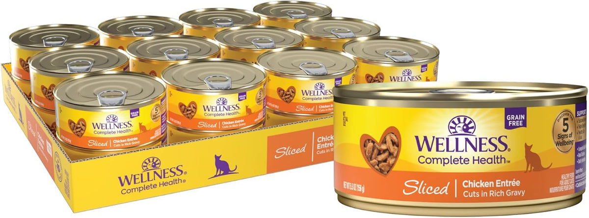 Wellness Complete Health Sliced Adult Wet Cat Food, Natural, Protein-Rich, Grain Free, 5.5 Ounce