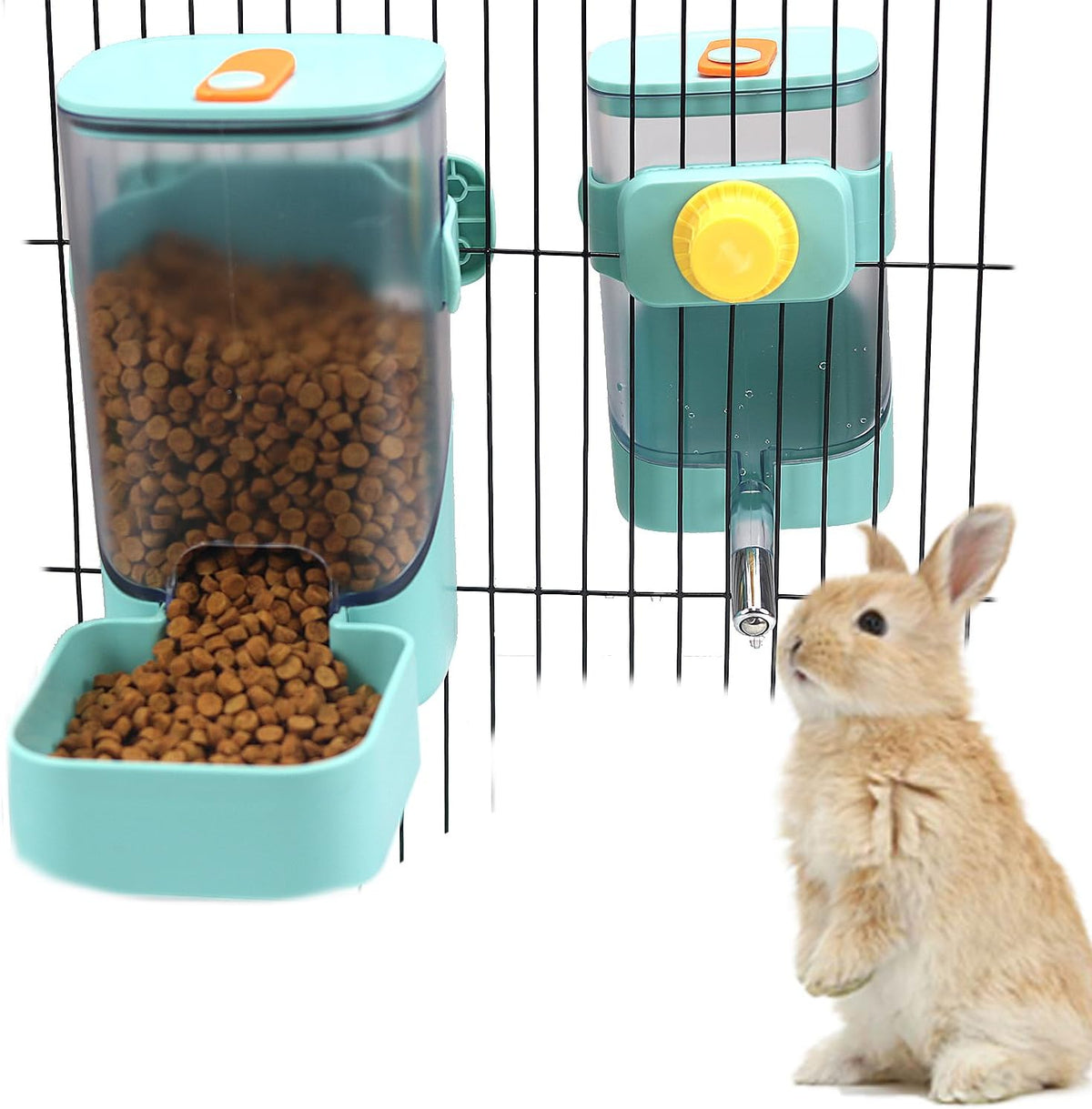 PODOO Rabbit Food Water Dispenser, 24oz No Drip Bunny Water Feeder, 34oz Large Hanging Automatic