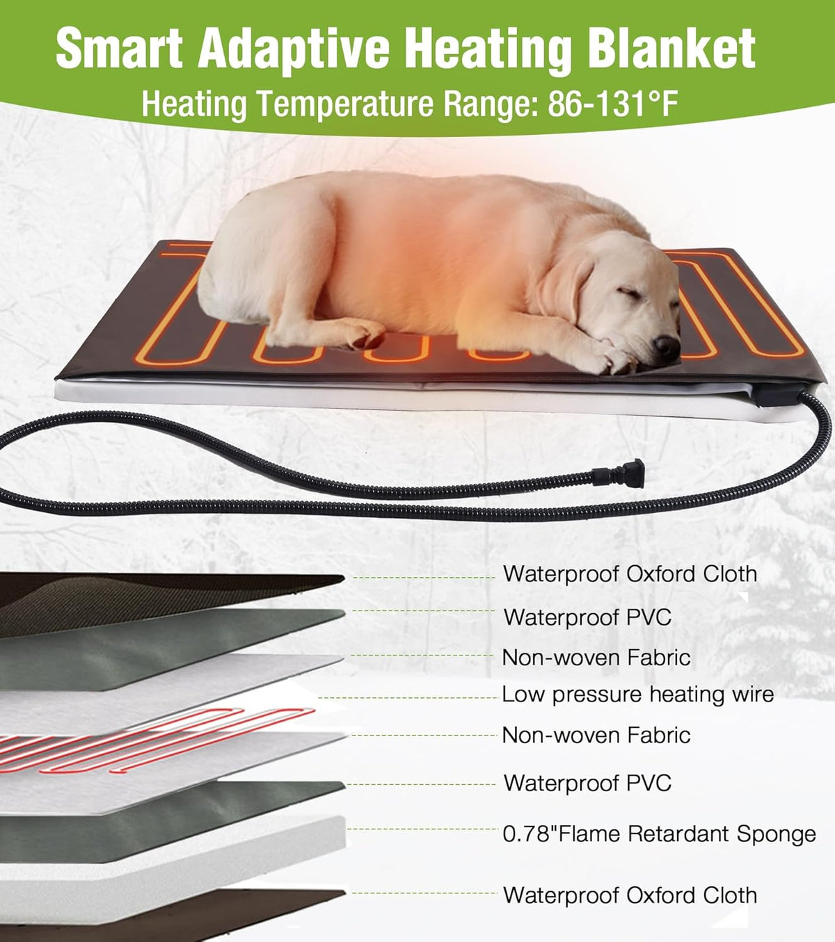 Large Outdoor Heated Dog House with Porch, All-Around Insulated Liner, Weatherproof Outside Dog