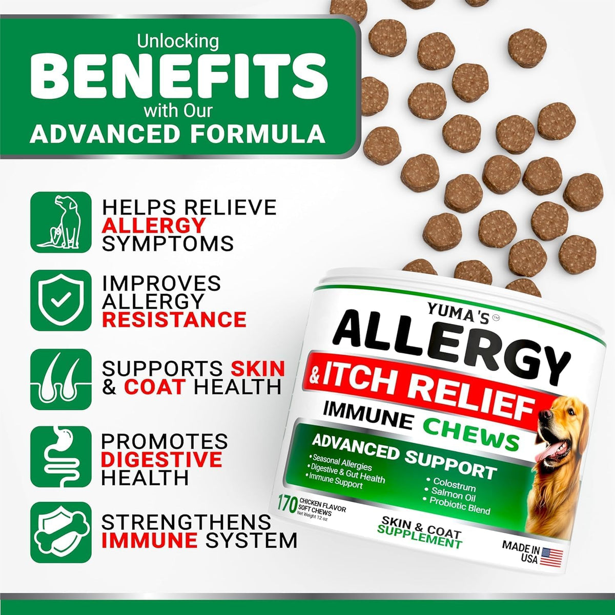 2-Pack Dog Allergy Relief Chews - Dog Itching Skin Relief Treatment Pills - Anti-Itch Chewables