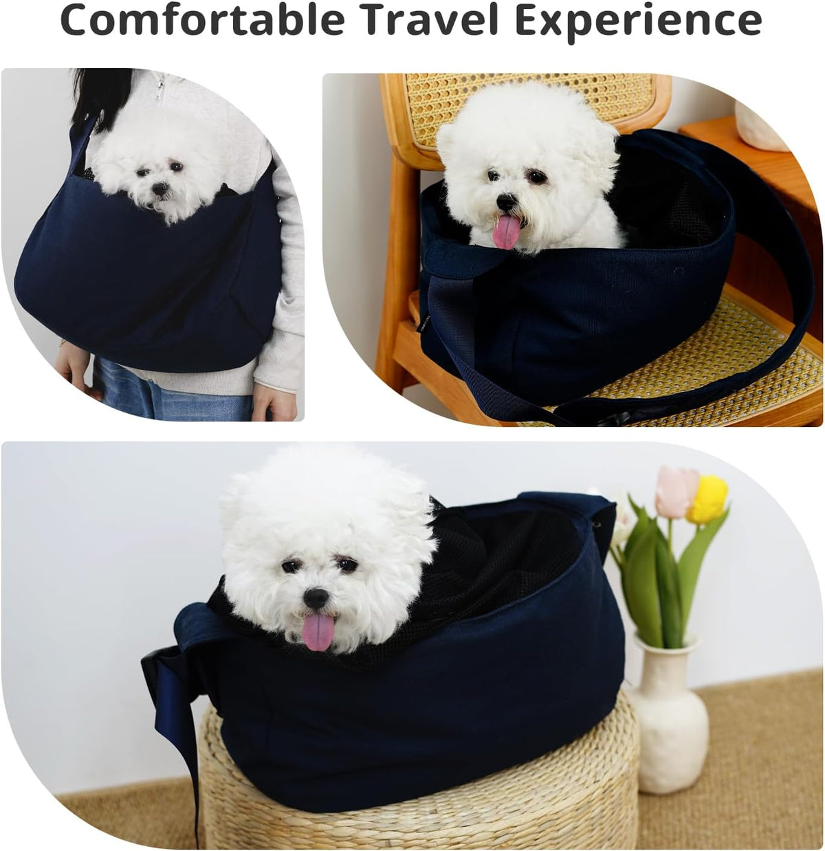 Dog Sling Carrier for Small Dogs and Cats, Lightweight Collapsible Pet Travel Bag with Adjustable
