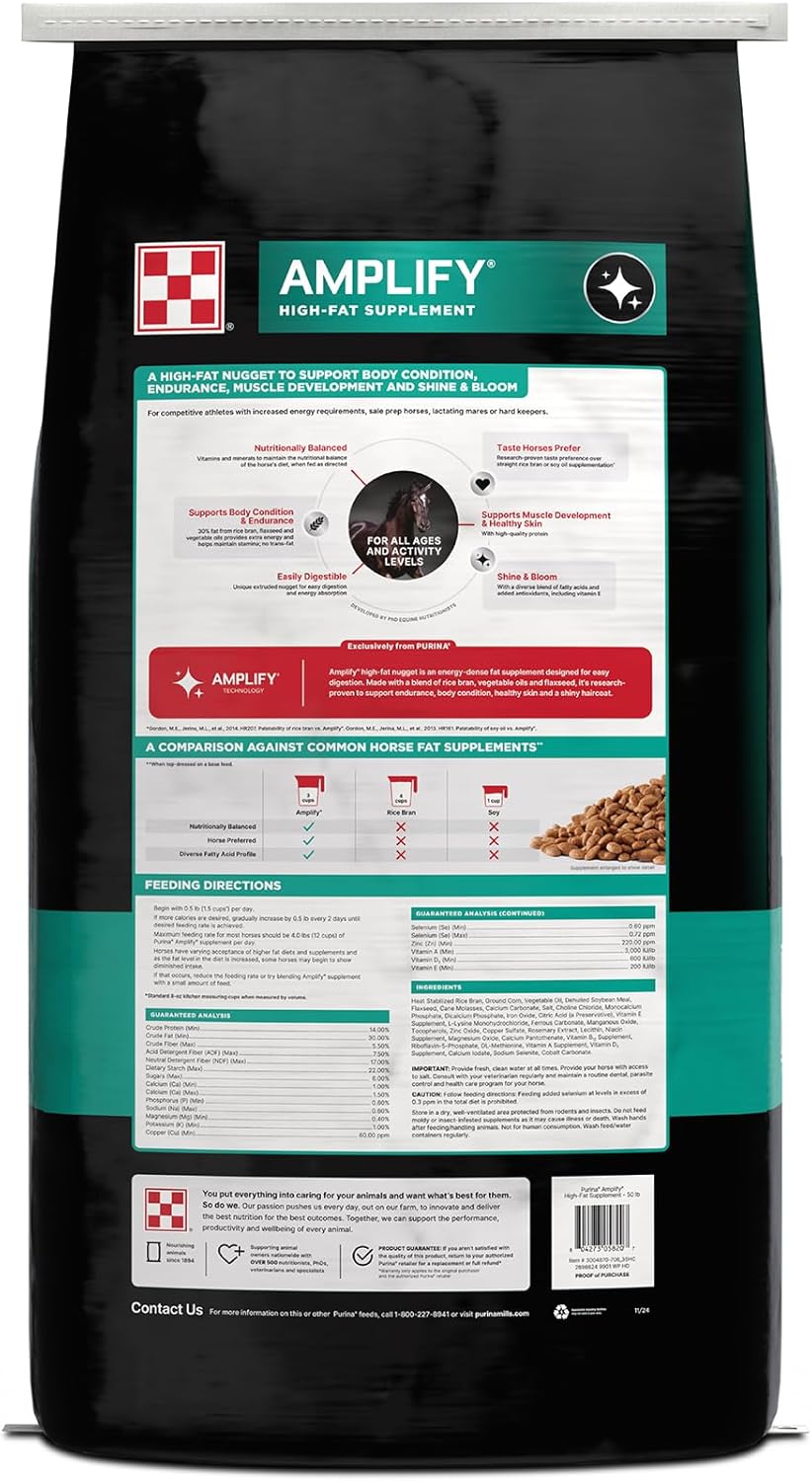 Purina, Amplify Equine, High-Fat Horse Supplement for Maintenance, Breeding, & Performance Horses