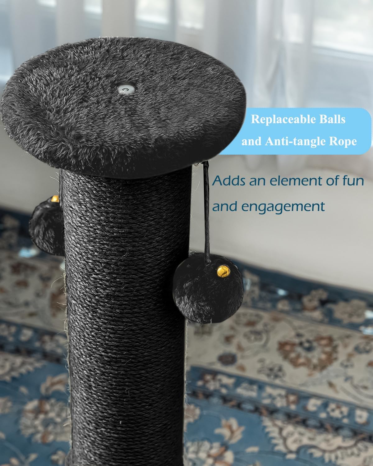 Kilodor 34Inch Tall Cat Scratching Post,4.3Inch Diameter Large Sisal Cat Scratch Post with Ball