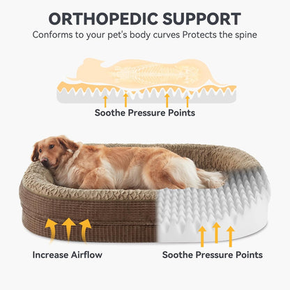 JOEJOY Orthopedic Dog Bed for Large Dogs, Egg-Crate Memory Foam Pet Bed with Bolster Sides