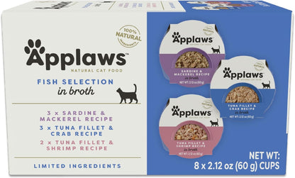 Applaws Natural Wet Cat Food, 8 Count, Limited Ingredient Cat Food Pots, Fish Variety Count in