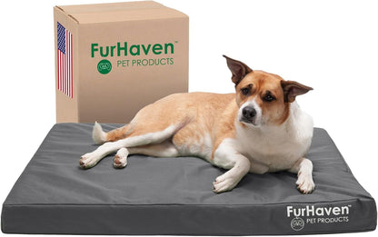 Furhaven Water-Resistant Cooling Gel Dog Bed for Large/Medium Dogs w/ Removable Washable Cover, For