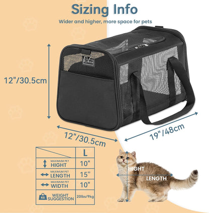 Petsfit Cat Carrier Dog Carrier, Large Capacity Lightweight Soft-Sided Pet Carrier for Travel, with