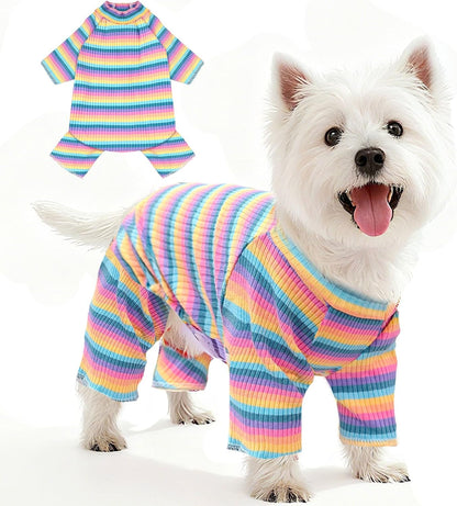 BAEJMJK Striped Dog Pajamas Stretchy Cute Four-Legged Boy Girl Dog Clothes with Sleeves Comfortable