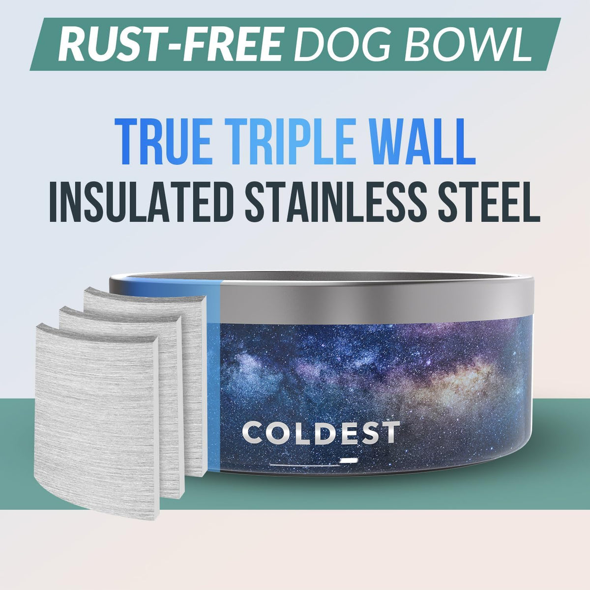 Coldest Dog Bowl - Anti Rust Metal, Non Slip, 3 Layers Insulated Stainless Steel Dog Bowls - Spill