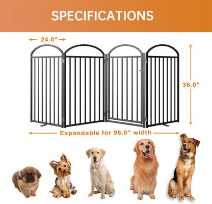 4 Panles Full Matel Freestanding Dog Gates with Door, 96"Extra Wide 36"Tall Free Standing Dog Pet