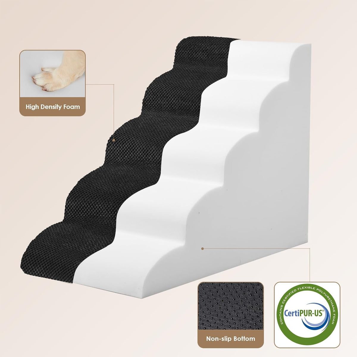 EHEYCIGA Curved Dog Stairs Ramp for High Beds 22.6" H, 5-Step Dog Steps for Small Dogs and Cats