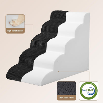 EHEYCIGA Curved Dog Stairs Ramp for High Beds 22.6" H, 5-Step Dog Steps for Small Dogs and Cats