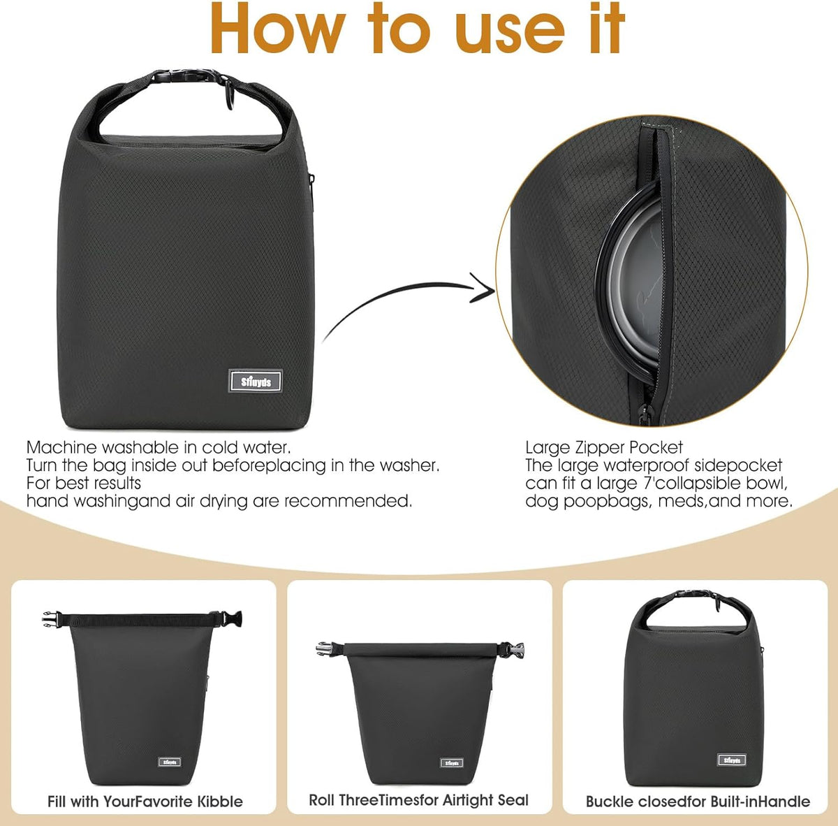 Dog Food Travel Bag,40-Cup Pet Food Storage Containers with 2PCS Collapsible Dog Travel