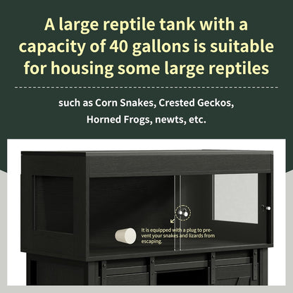 40 Gallon Reptile Terrarium with Stand, Reptile Tank with Barn Door and Storage, Vivarium with
