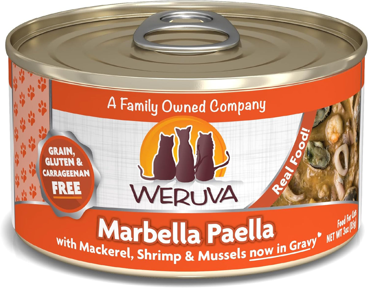 Weruva Classic Cat Food, Marbella Paella with Mackerel, Shrimp, & Mussels in Gravy, 3oz Can (Pack