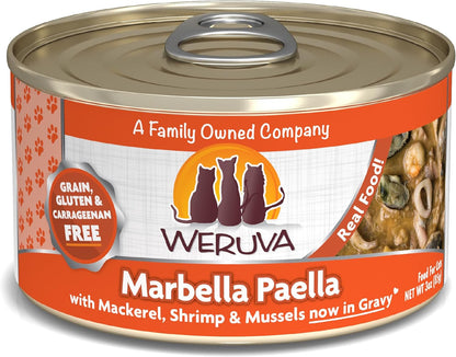 Weruva Classic Cat Food, Marbella Paella with Mackerel, Shrimp, & Mussels in Gravy, 3oz Can (Pack