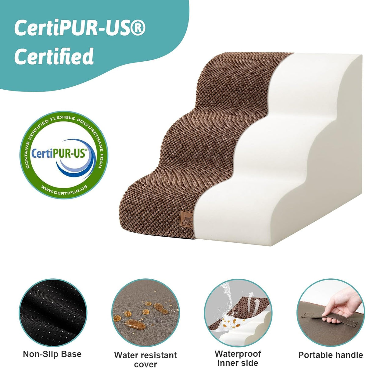 Dog Stairs for Small Dogs 15.7" H, Curved Dog Step for Puppy, Older Cat, Medium Pet Ramp for Sofa
