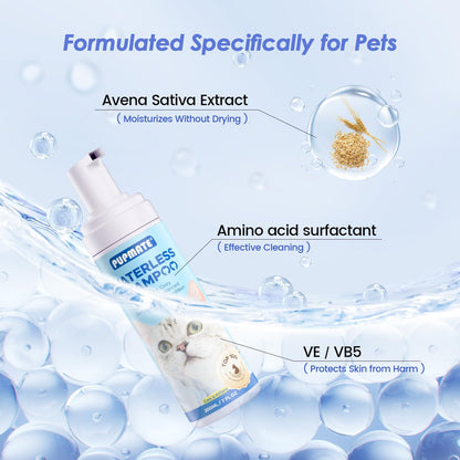 Waterless Cat Shampoo with Cat Brush - No Rinse Foam Dry Shampoo | Deep Cleansing Relieves Itchy