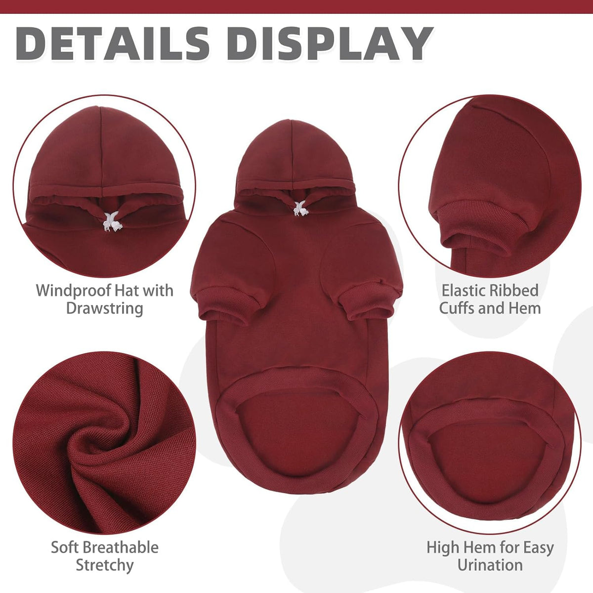 KOOLTAIL Basic Dog Hoodie - Soft and Warm Dog Hoodie Sweater with Leash Hole and Pocket, Pet Winter