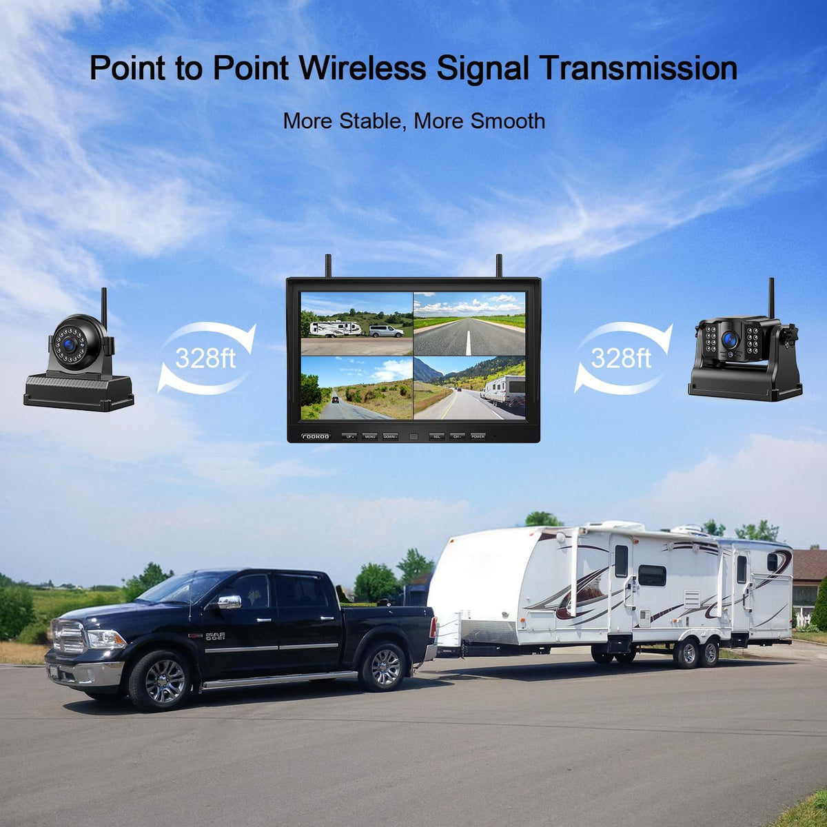 Fookoo 1080P 10" Magnetic Wireless Backup Camera 10" HD Split Screen Monitor,Rechargeable 2 Side