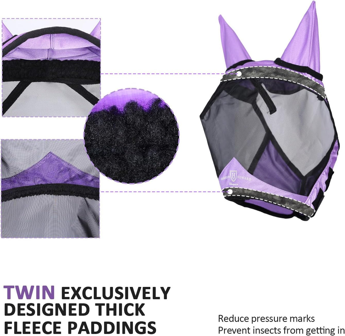 Harrison Howard Pro Luminous Horse Half Face Fly Mask Large Eye Space with Ears UV Protection for