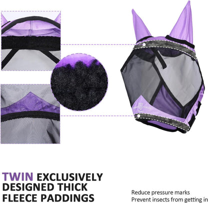 Harrison Howard Pro Luminous Horse Half Face Fly Mask Large Eye Space with Ears UV Protection for