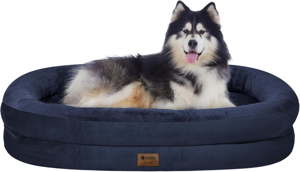 Orthopedic Waterproof Large Dog Bed: Memory Foam Washable Dog Bed with Bolsters - XXL Orthopedic
