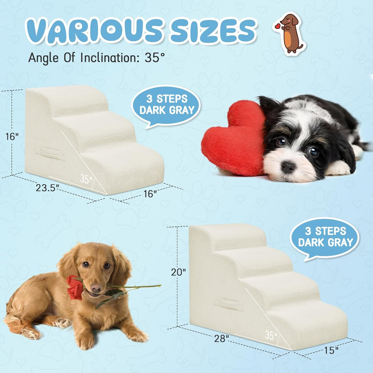 Dog Steps for Small Dogs, 4-Step Pet Ramp Stairs for High Beds and Sofa, Non-Slip Pet Stairs for
