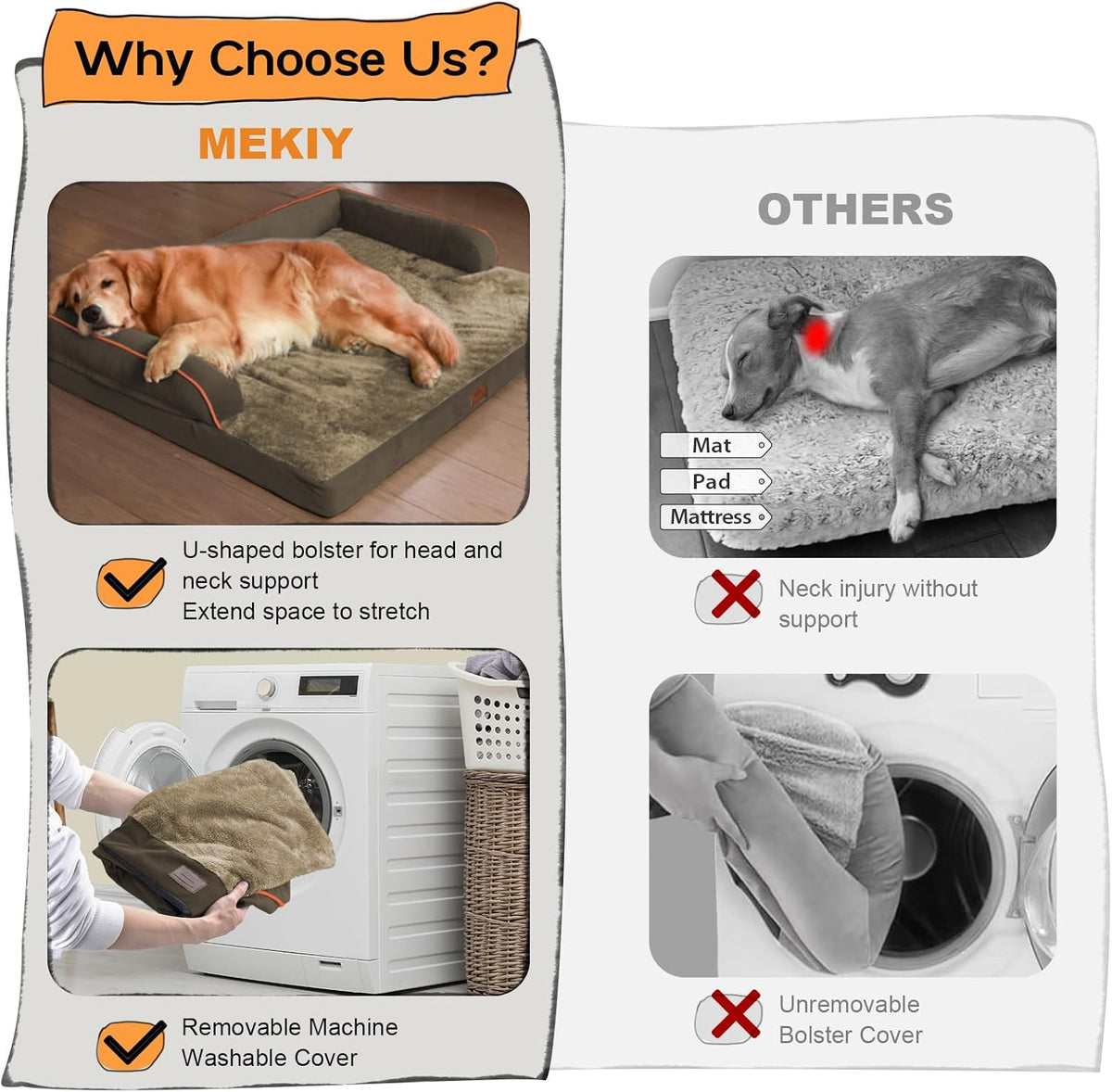 Large Dog Bed Orthopedic Washable: Extra Brown XL XLarge Big Dog Bed with Washable Bolster & Memory
