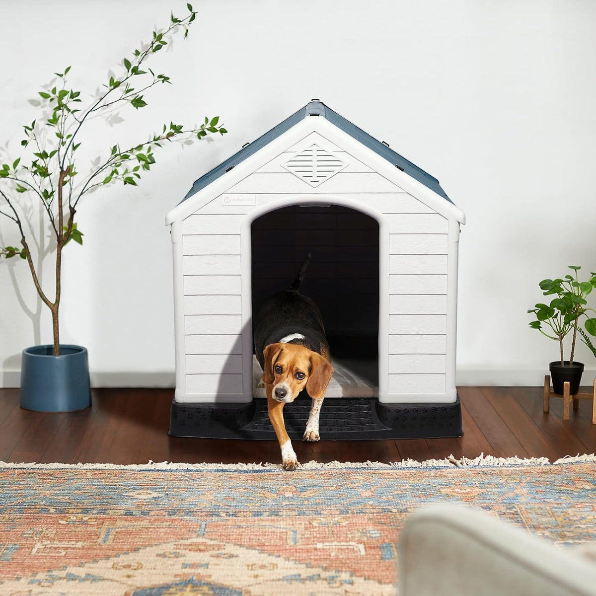 LEMBERI Durable Waterproof Plastic Dog House for Small to Large Sized Dogs, Indoor Outdoor Doghouse