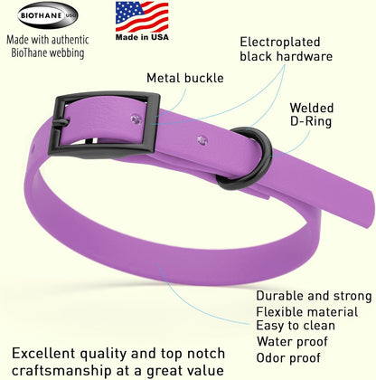 Dogline Biothane Waterproof Dog Collar Strong Coated Nylon Webbing with Black Hardware Odor- Proof