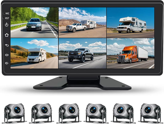 6 Channel Backup Camera System,1080P Rearview Camera with Carplay & Android Auto,GPS Navigation