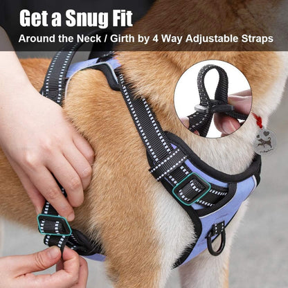 PoyPet No Pull Dog Harness, Reflective Comfortable Vest Harness with Front & Back 2 Leash